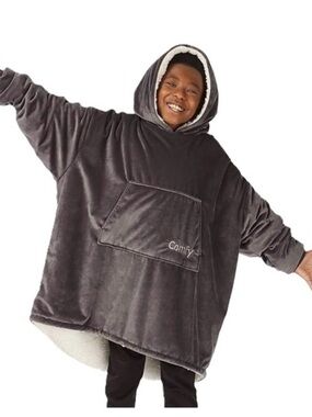 THE COMFY JR Original Sherpa Lined Hooded Oversized Wearable Blanket - Gray